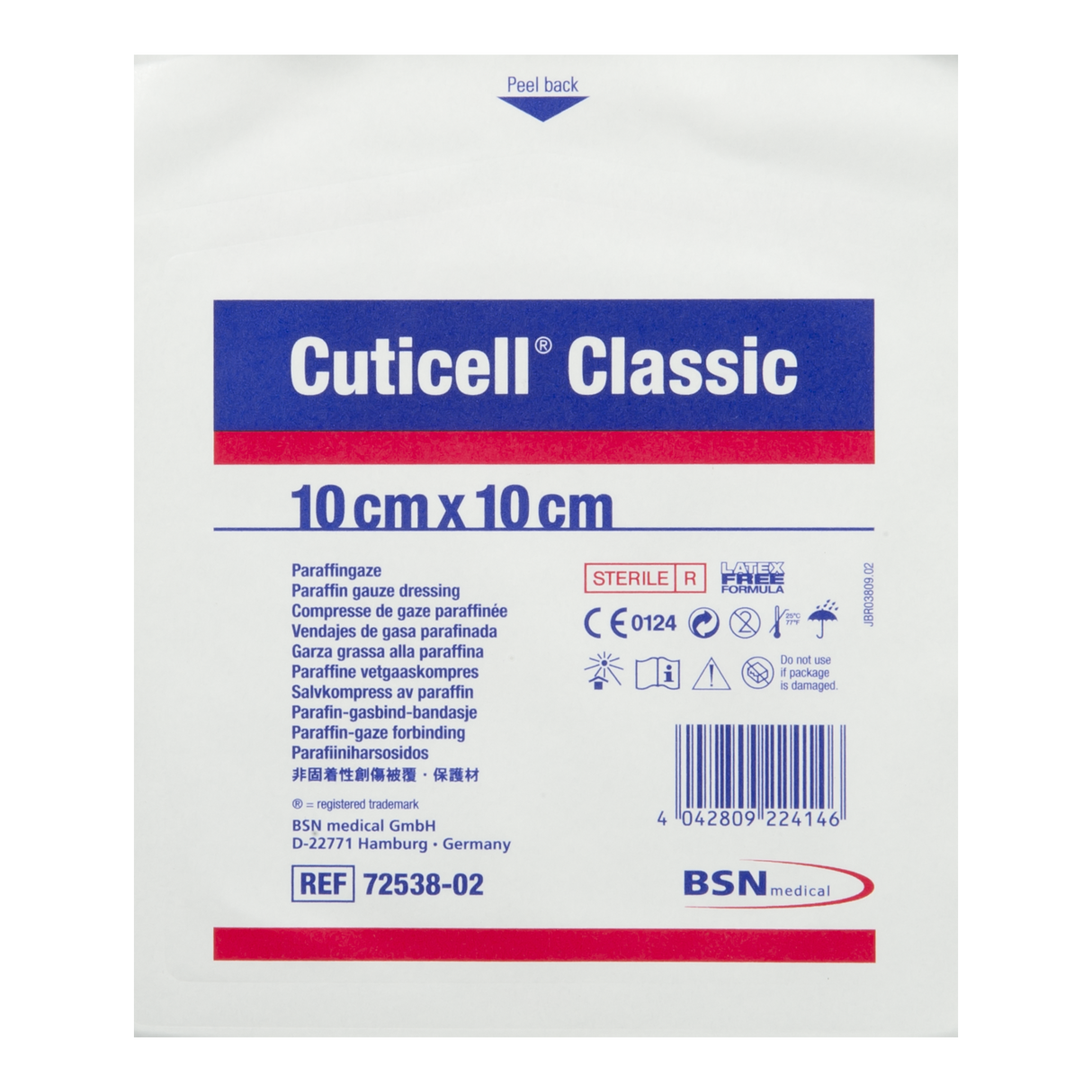 Cuticell Classic Paraffin Gauze Wound Dressing 10cm x 10cm (Singles)